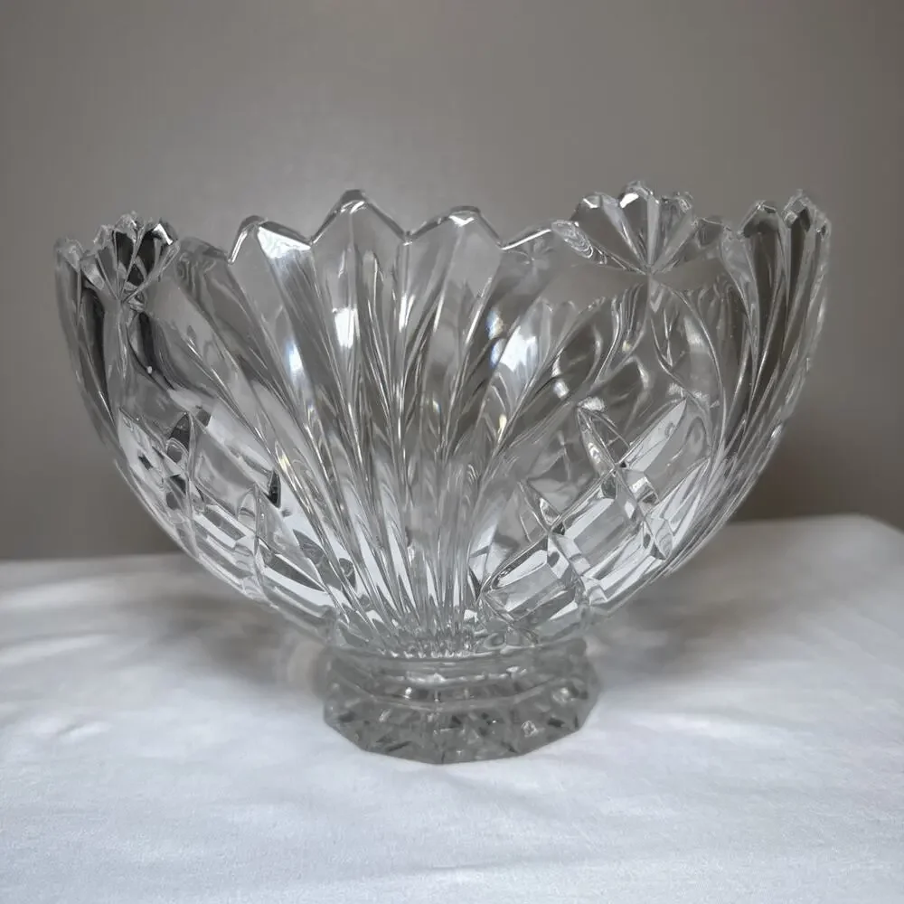 VTG Gorham Cut Lead Crystal Footed Pedestal Centerpiece Bowl 9” Heavy 1960's EUC